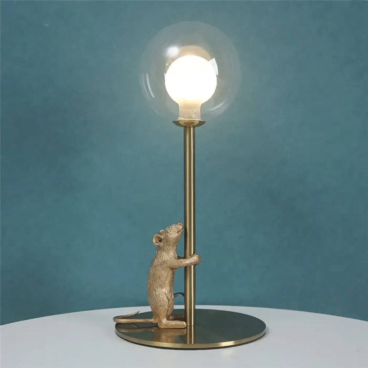 Lampe souris avec globe en verre, blanc ou doré, doré