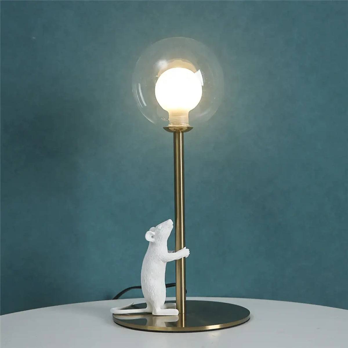 Lampe souris avec globe en verre, blanc ou doré, blanc