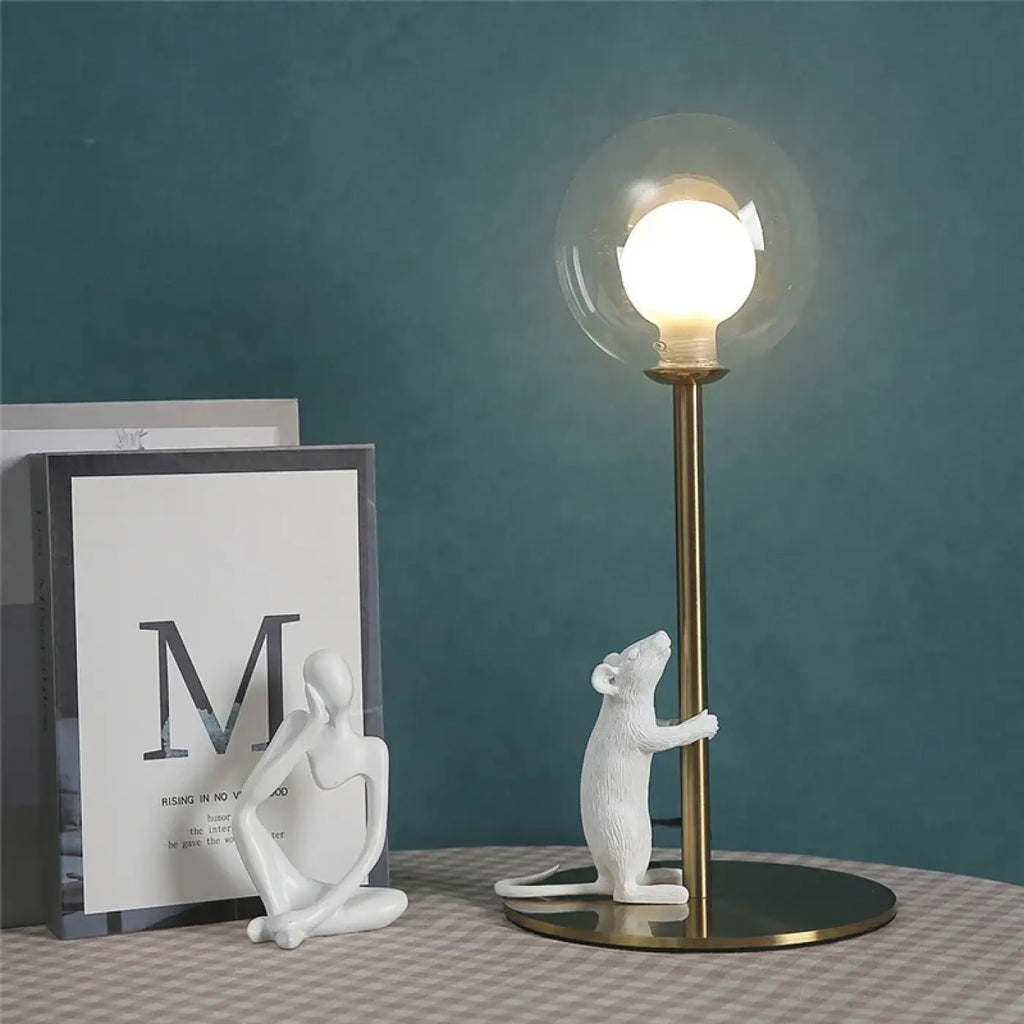 Lampe souris avec globe en verre, blanc ou doré