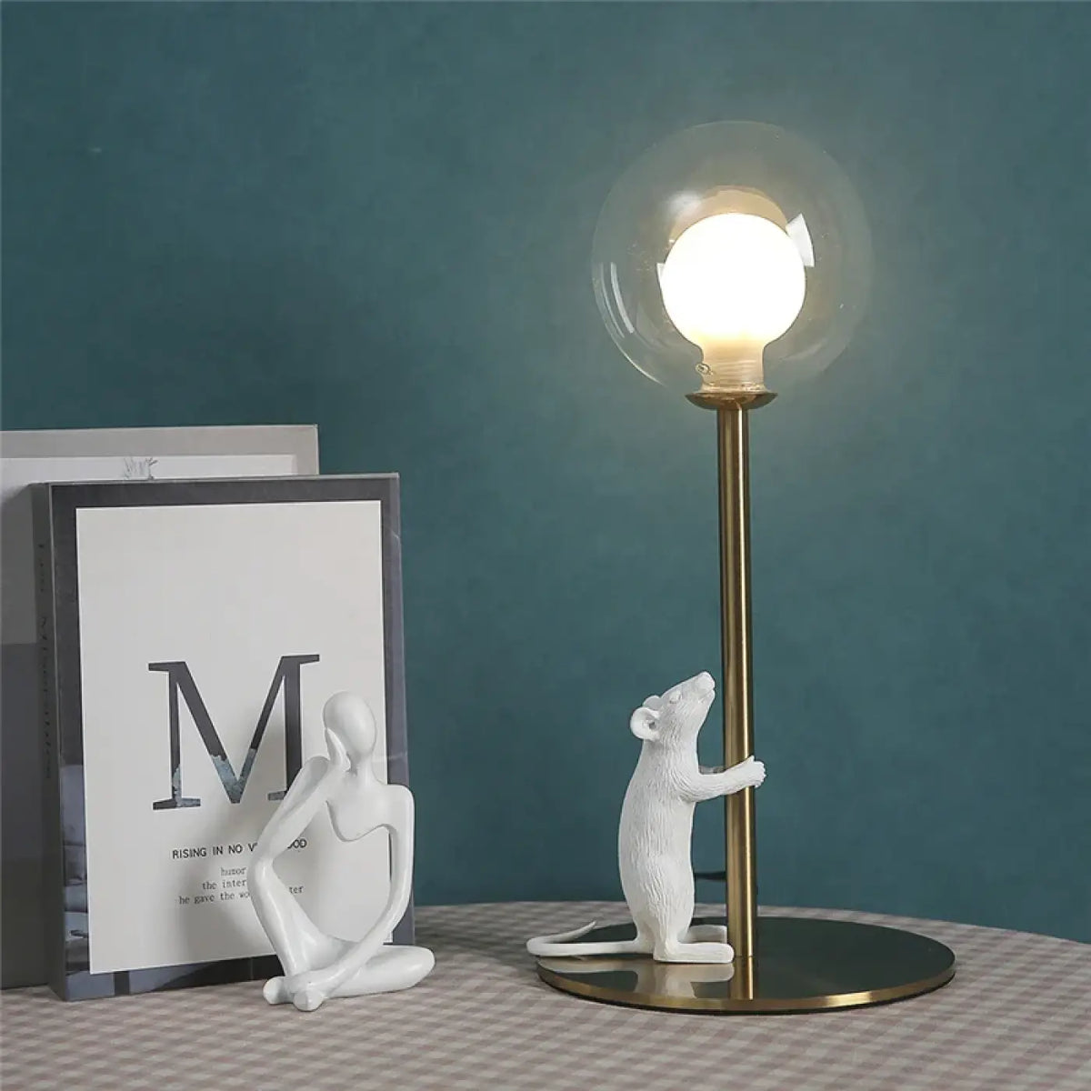 Lampe souris avec globe en verre, blanc ou doré
