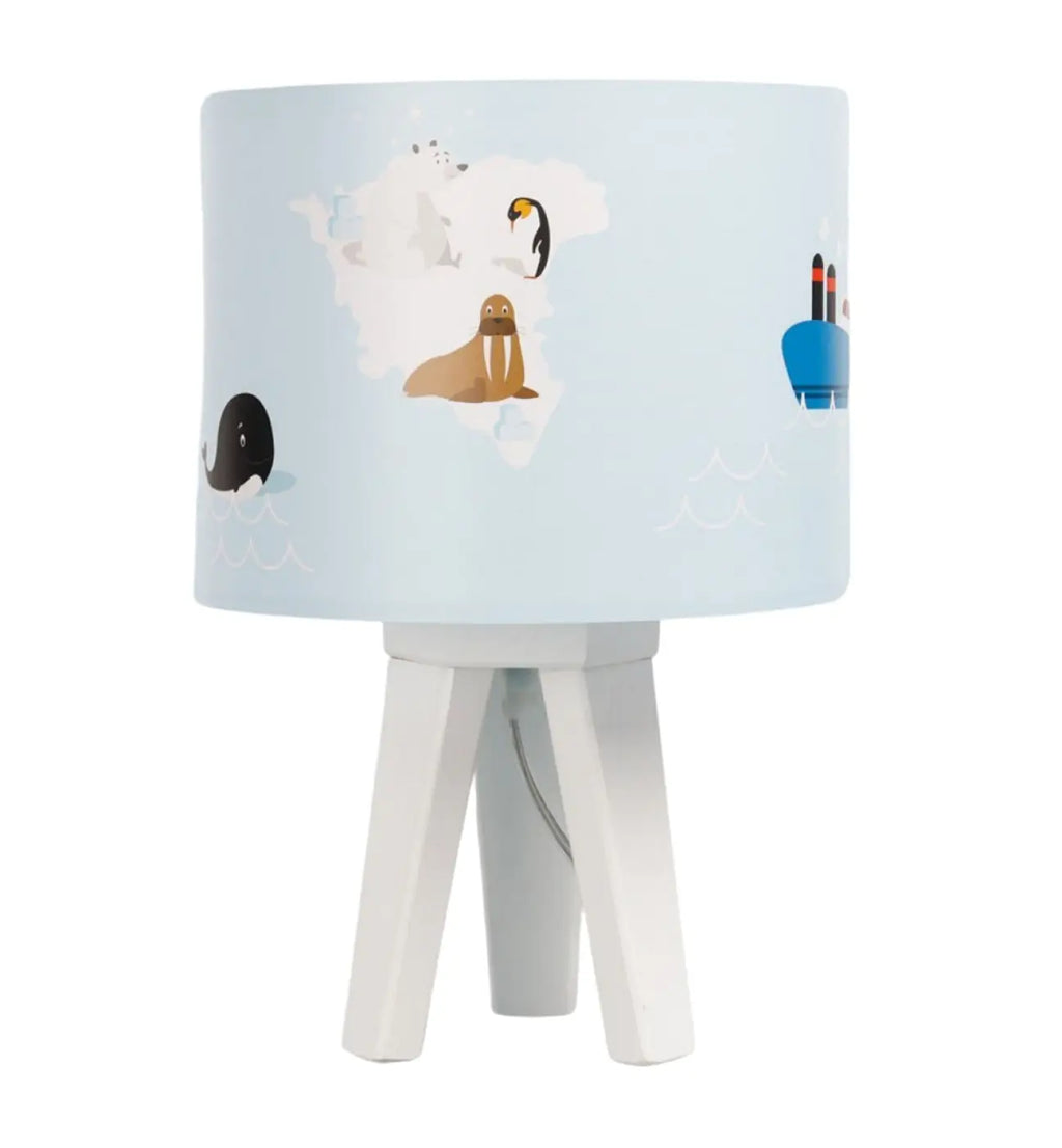 Lampe de chevet enfant en bois, animaux polaires et océans