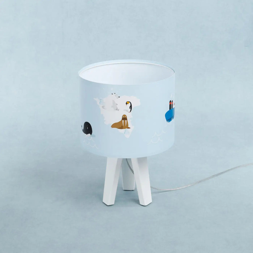 Lampe de chevet enfant en bois, animaux polaires et océans