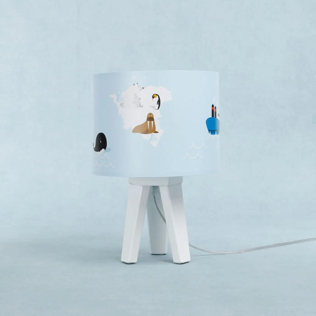 Lampe de chevet enfant en bois, animaux polaires et océans