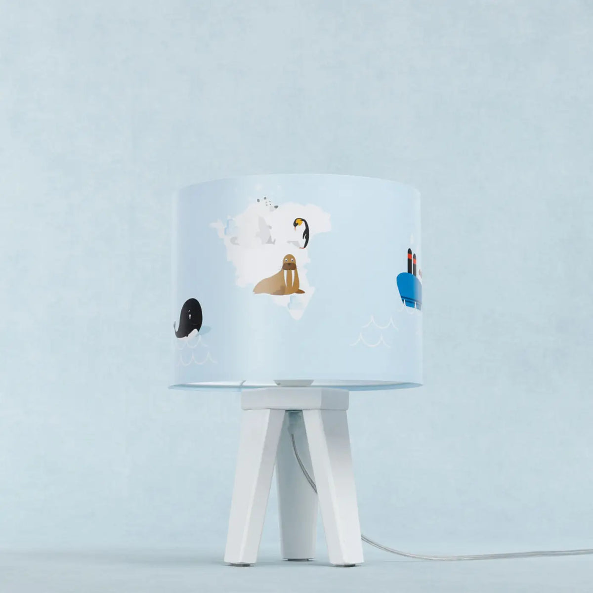 Lampe de chevet enfant en bois, animaux polaires et océans