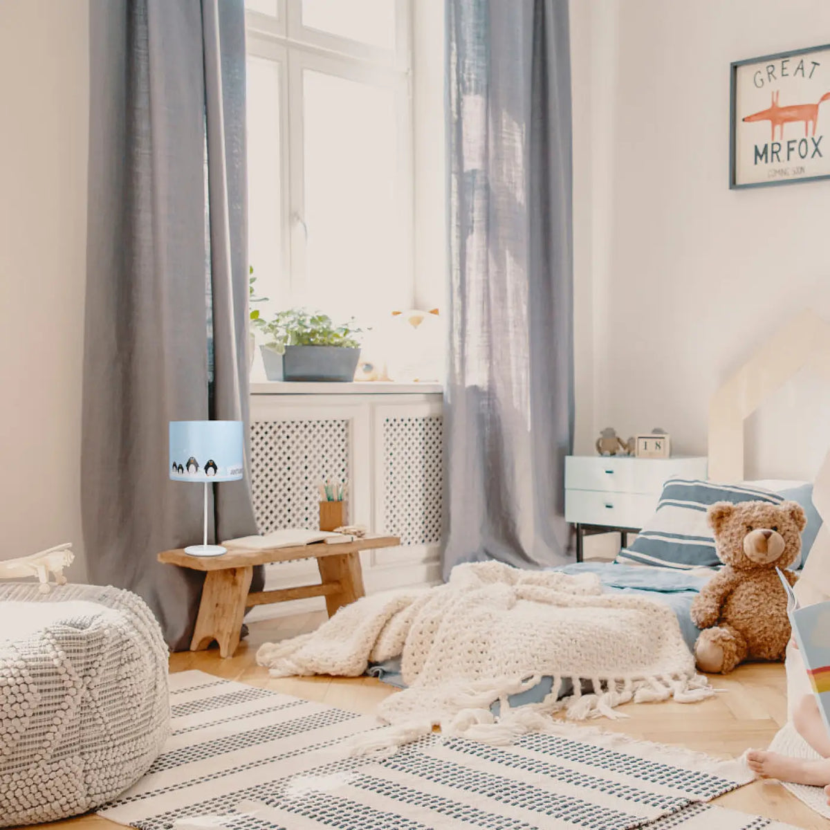 Lampe de chevet enfant 44 cm, manchots sur la banquise