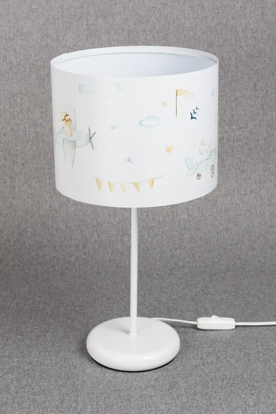 Lampe de chevet enfant 44 cm, petits avions et nuages bleu pastel