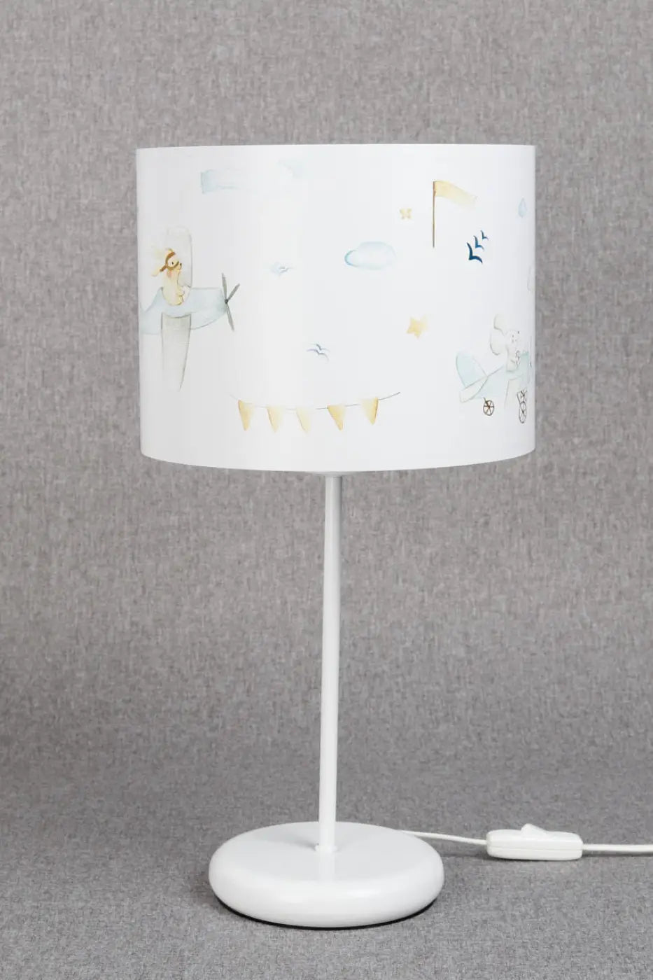 Lampe de chevet enfant 44 cm, petits avions et nuages bleu pastel