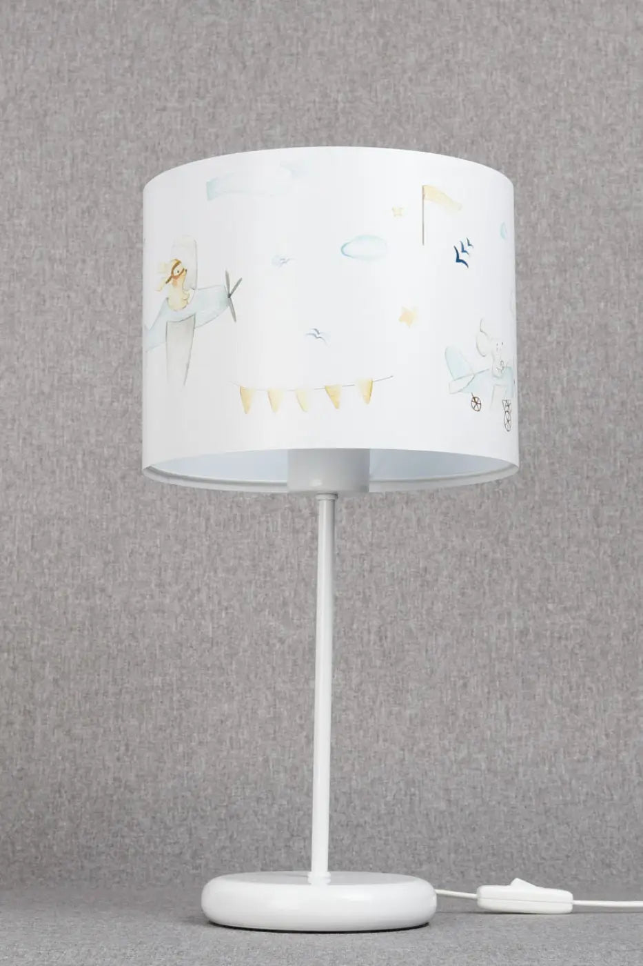 Lampe de chevet enfant 44 cm, petits avions et nuages bleu pastel