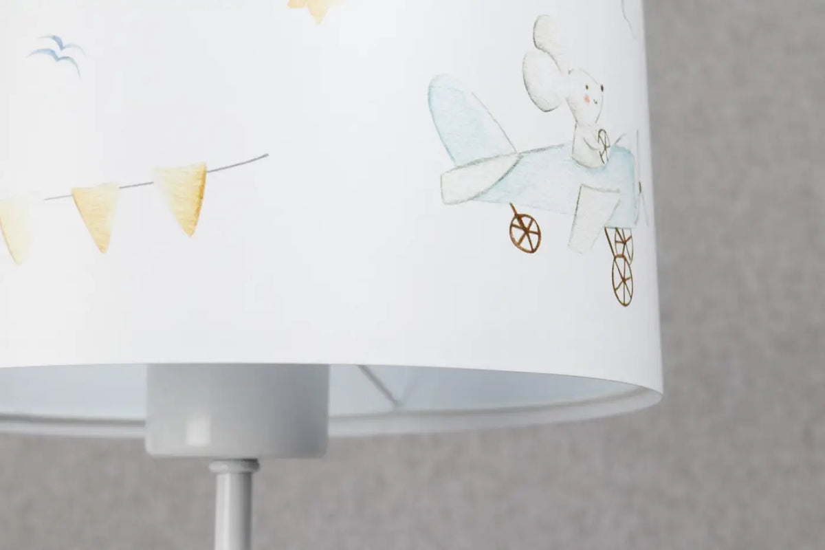 Lampe de chevet enfant 44 cm, petits avions et nuages bleu pastel