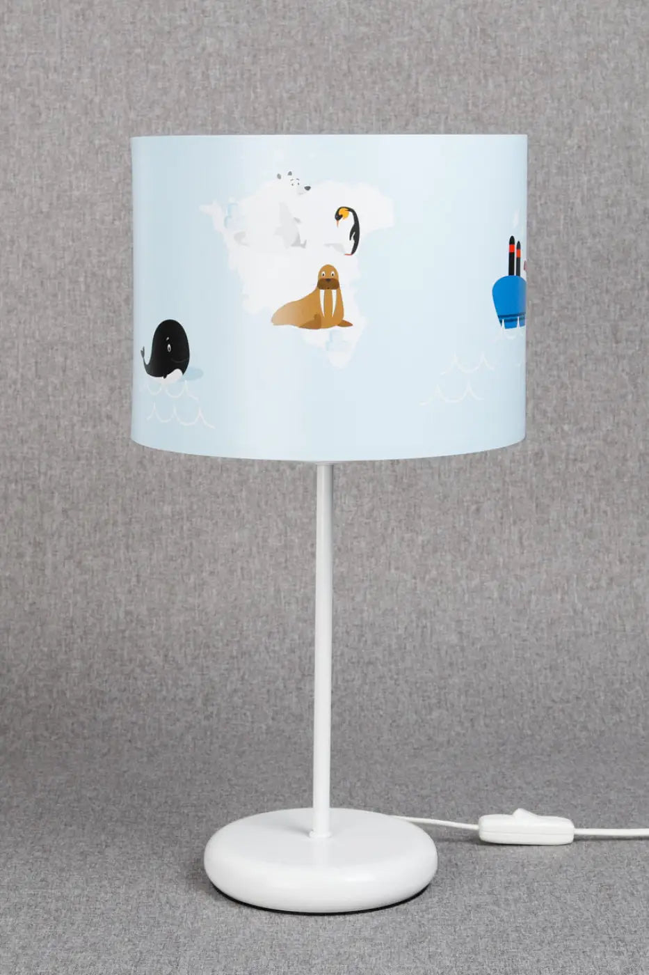 Lampe de chevet enfant 44 cm, baleine et bateau, décor marin