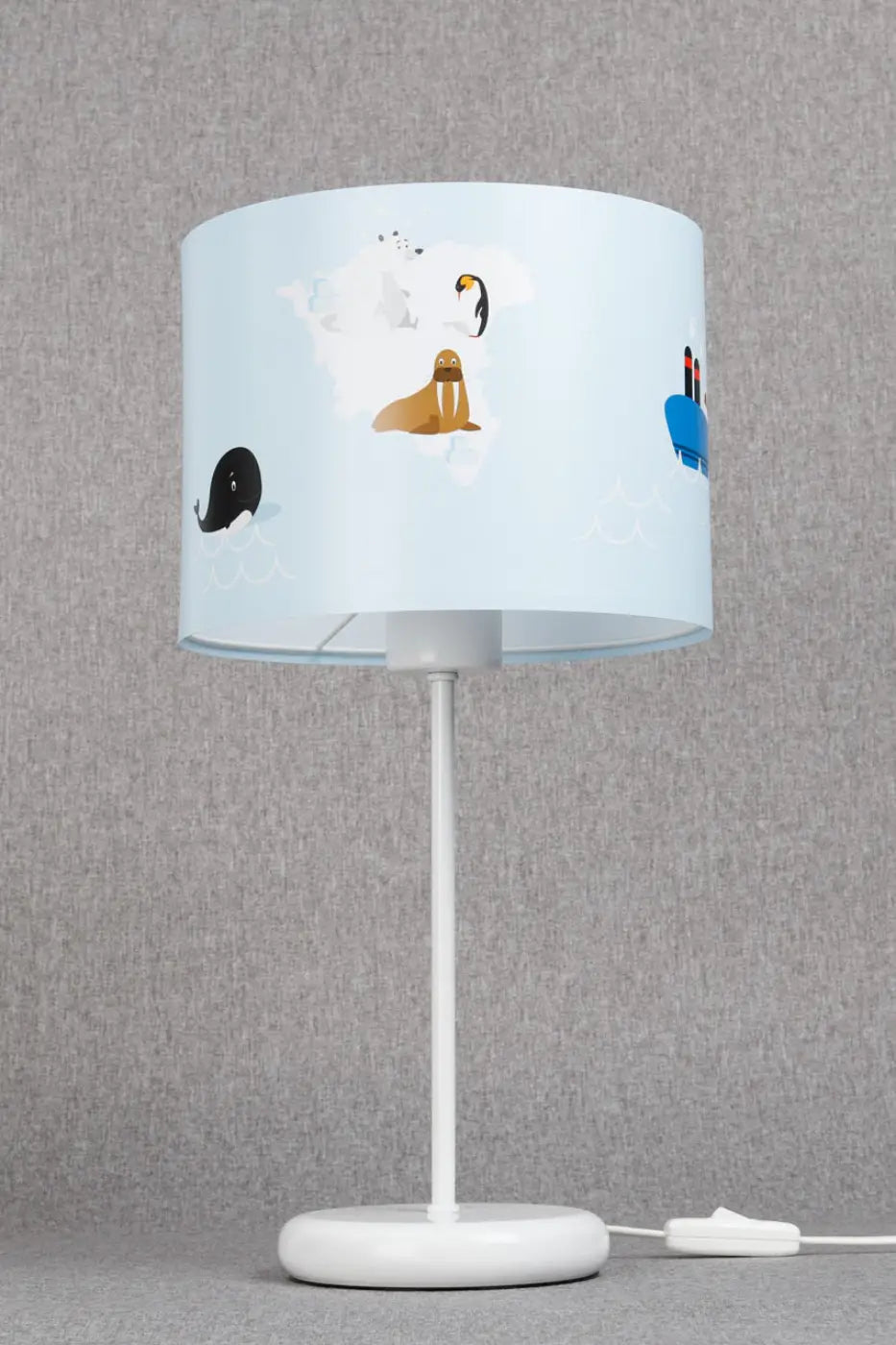 Lampe de chevet enfant 44 cm, baleine et bateau, décor marin