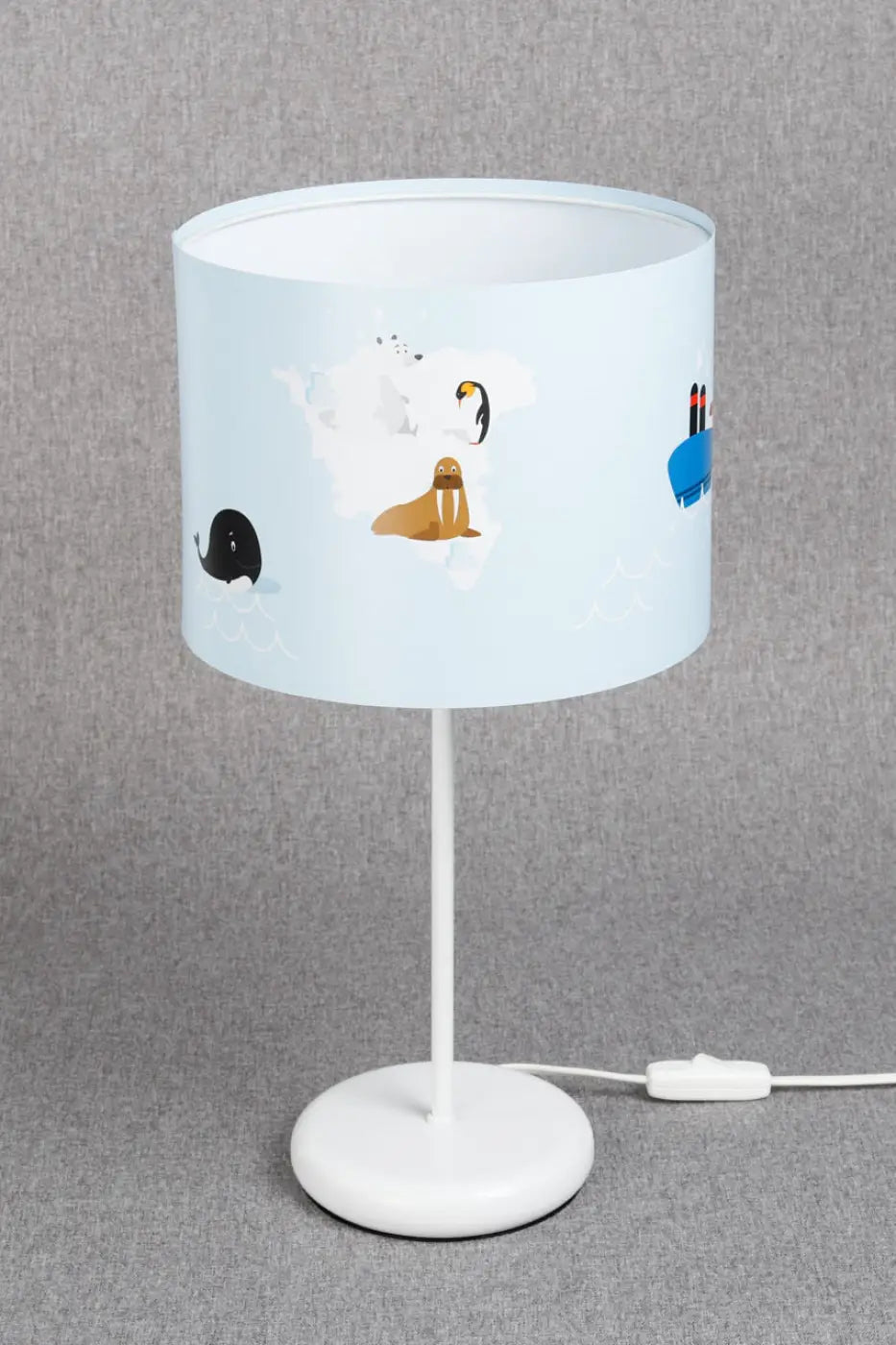 Lampe de chevet enfant 44 cm, baleine et bateau, décor marin