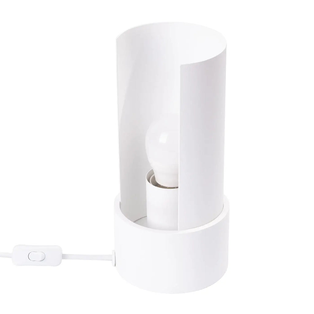 Lampe à poser cylindre ajouré en acier blanc, 21 cm