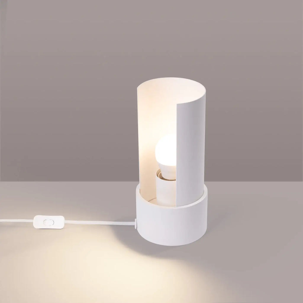 Lampe à poser cylindre ajouré en acier blanc, 21 cm