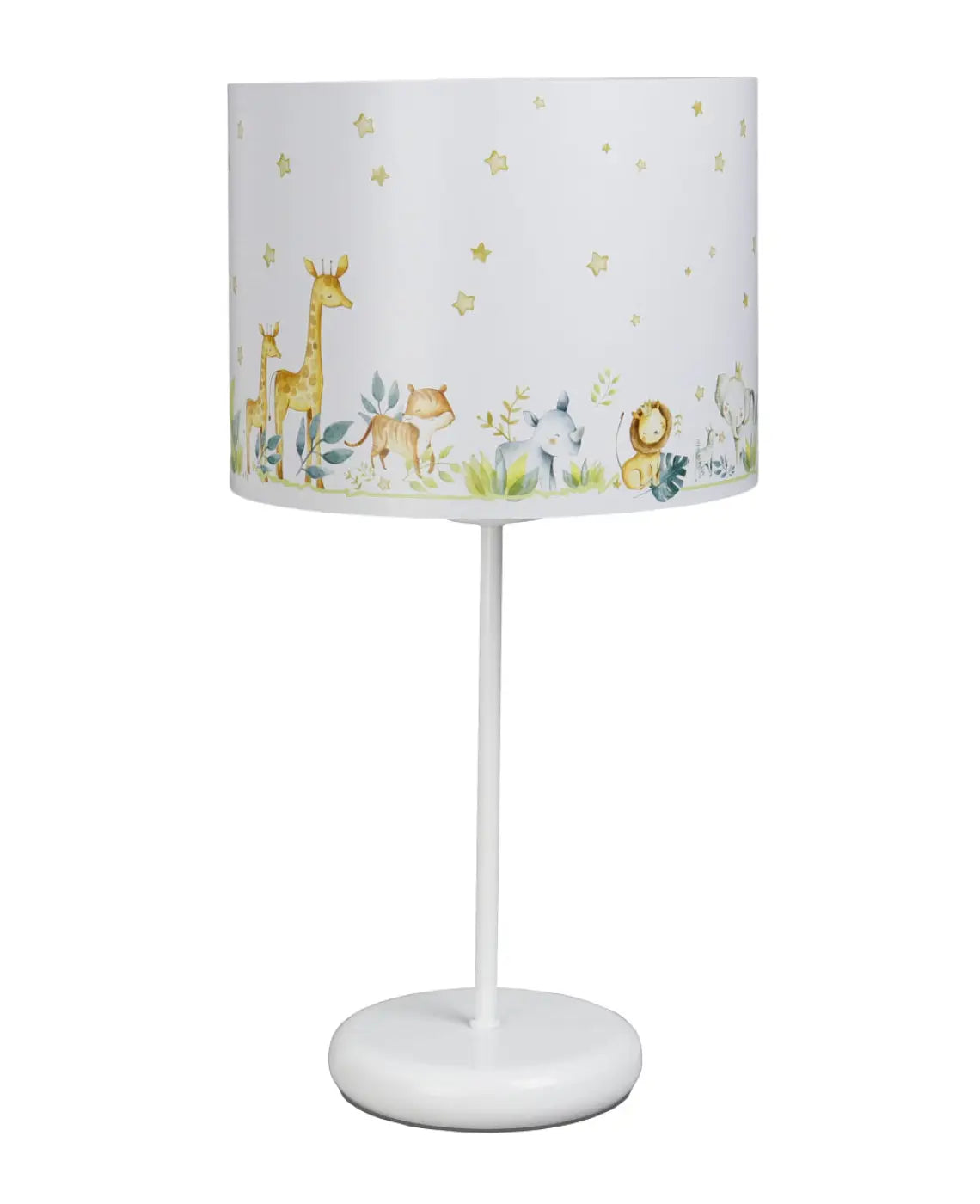 Lampe de chevet enfant blanche et jaune, savane et étoiles
