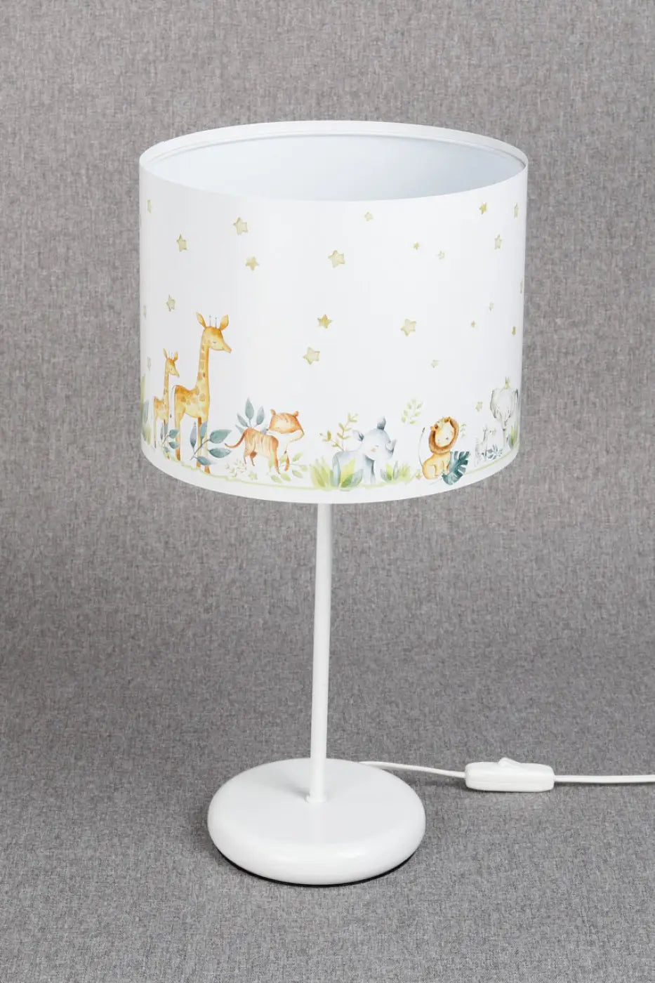 Lampe de chevet enfant blanche et jaune, savane et étoiles