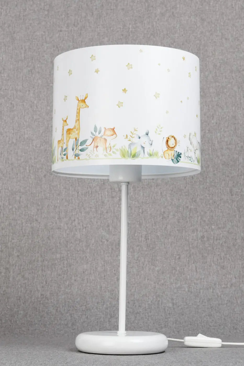 Lampe de chevet enfant blanche et jaune, savane et étoiles