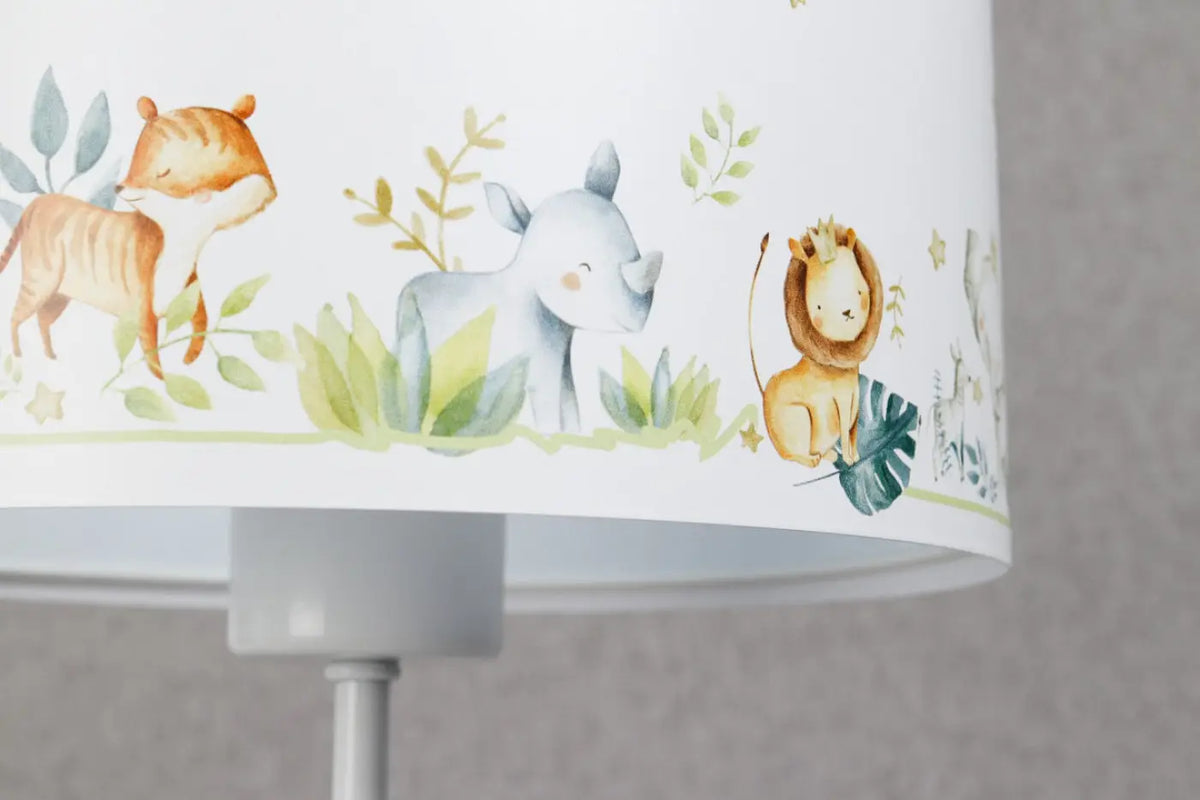 Lampe de chevet enfant blanche et jaune, savane et étoiles