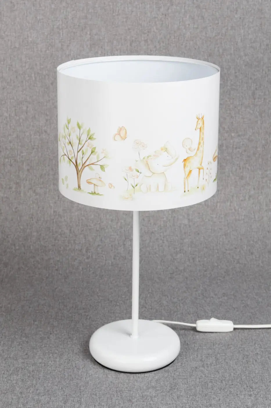 Lampe de chevet enfant à animaux, blanc et marron clair, 44 cm