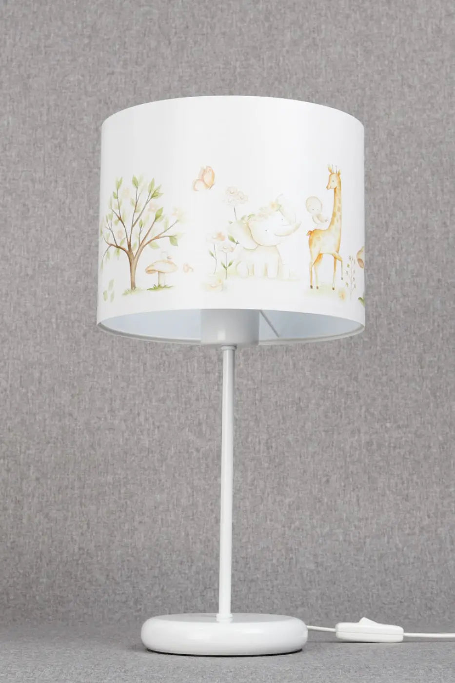 Lampe de chevet enfant à animaux, blanc et marron clair, 44 cm
