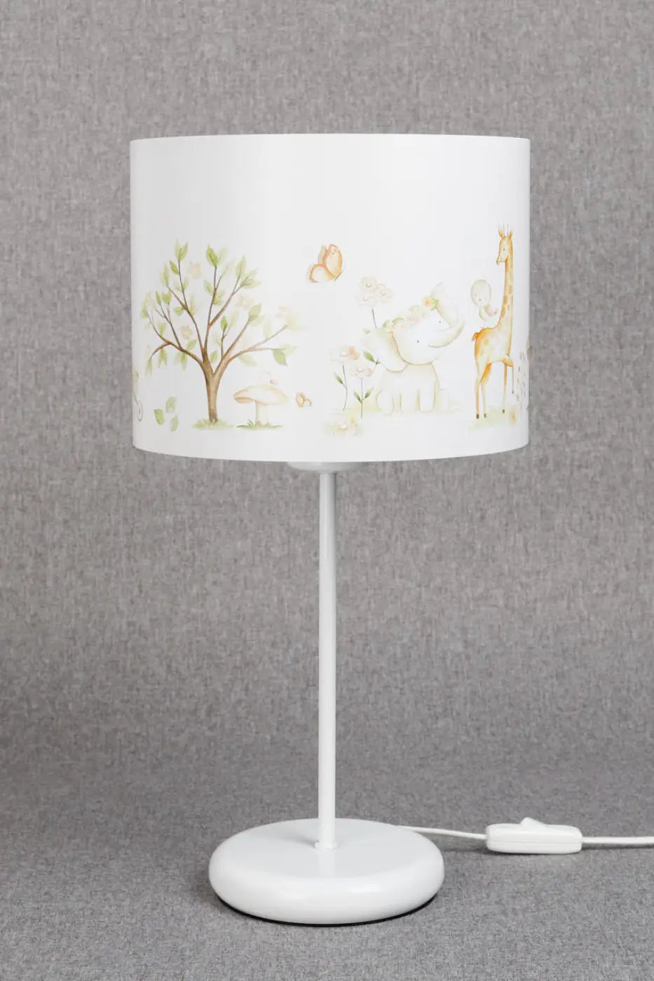 Lampe de chevet enfant à animaux, blanc et marron clair, 44 cm