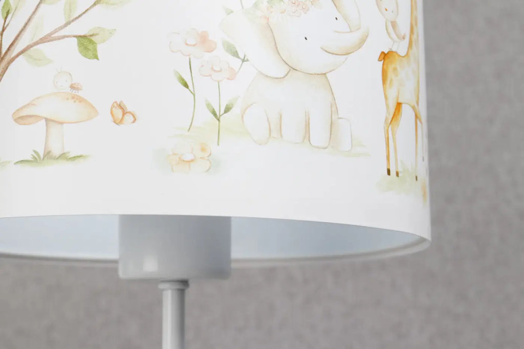 Lampe de chevet enfant à animaux, blanc et marron clair, 44 cm
