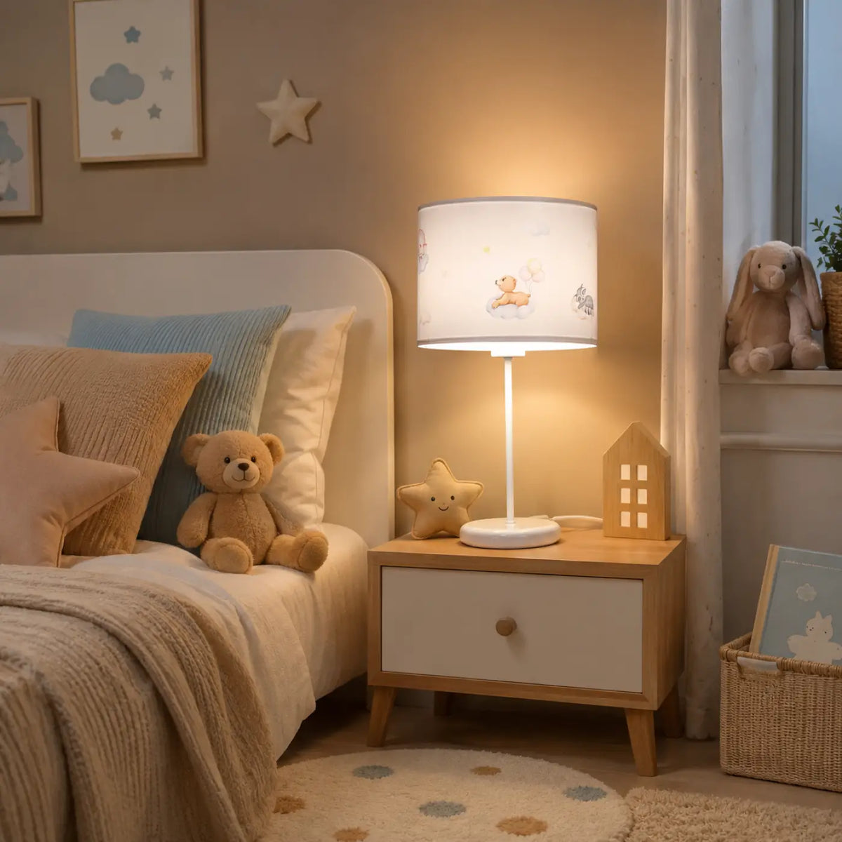 Lampe de chevet enfant 44 cm, petit animal dans les nuages