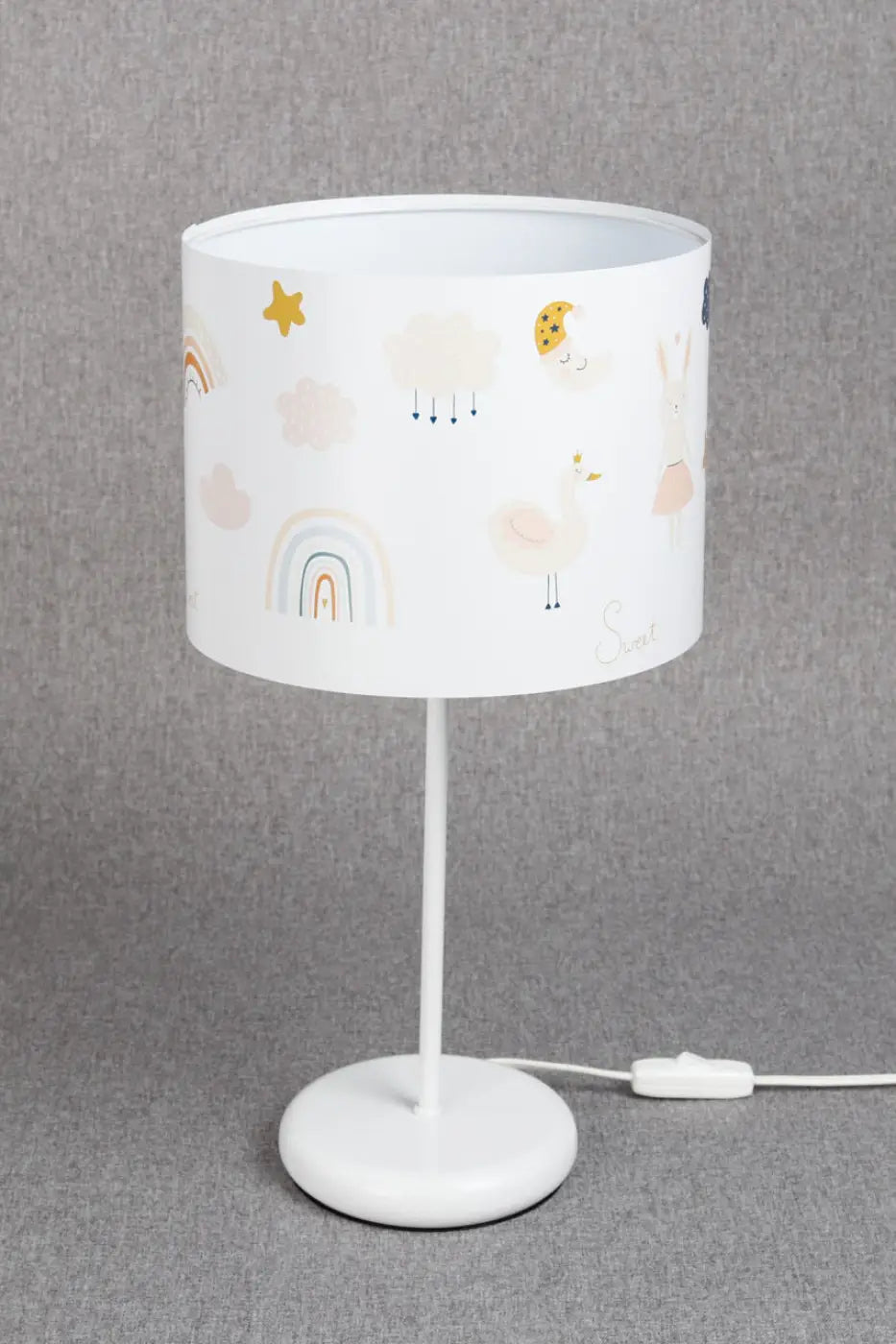 Lampe de chevet enfant au lapin et au cygne, blanc et orange