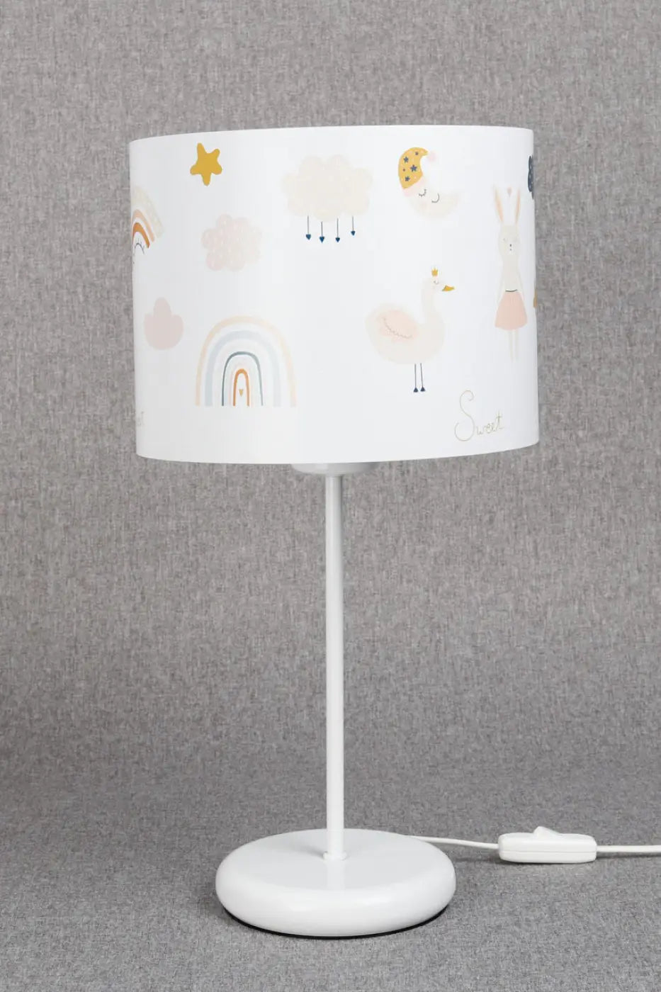 Lampe de chevet enfant au lapin et au cygne, blanc et orange