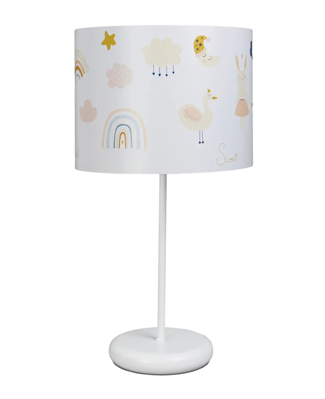 Lampe de chevet enfant au lapin et au cygne, blanc et orange