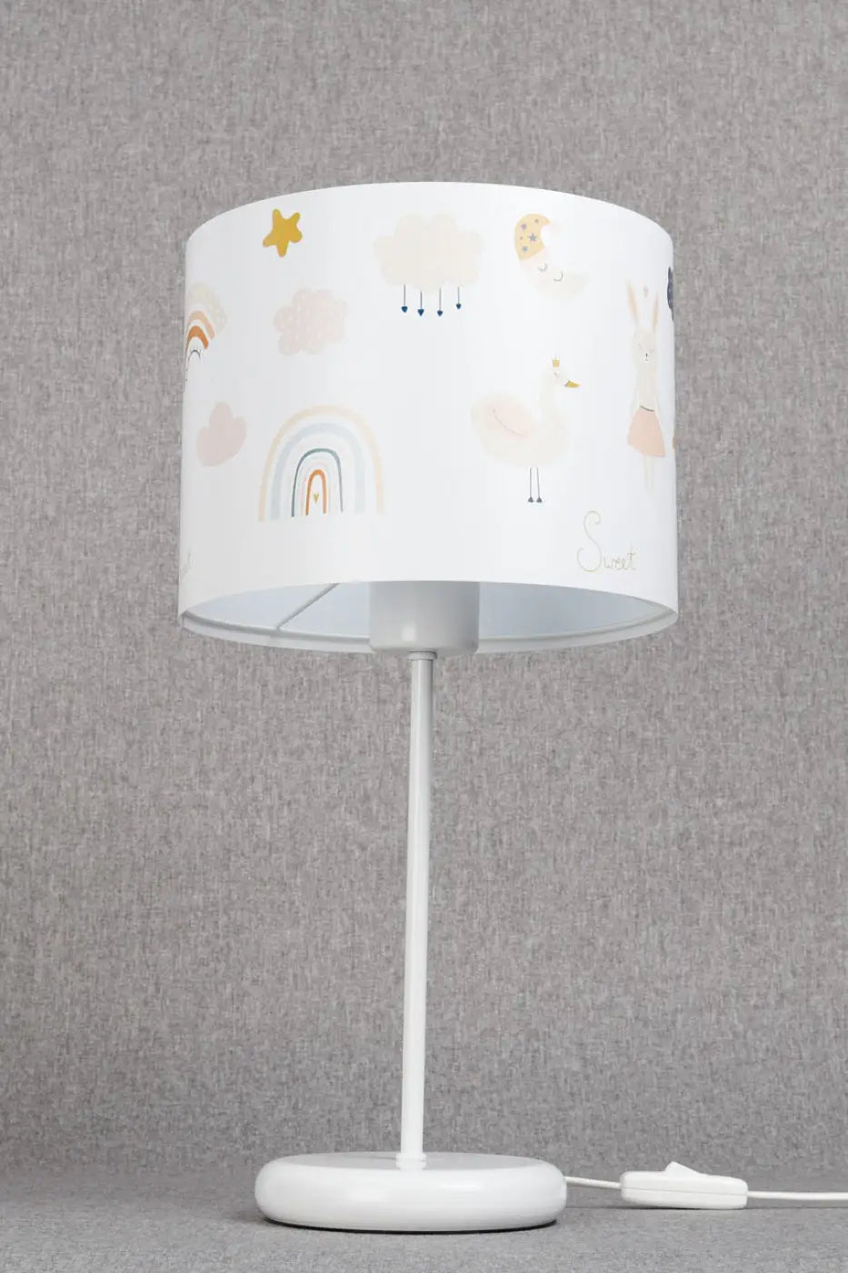 Lampe de chevet enfant au lapin et au cygne, blanc et orange