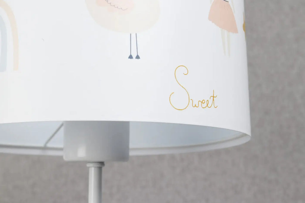 Lampe de chevet enfant au lapin et au cygne, blanc et orange