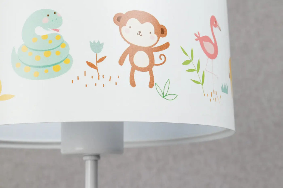 Lampe de chevet enfant 44 cm, animaux de savane et feuillages