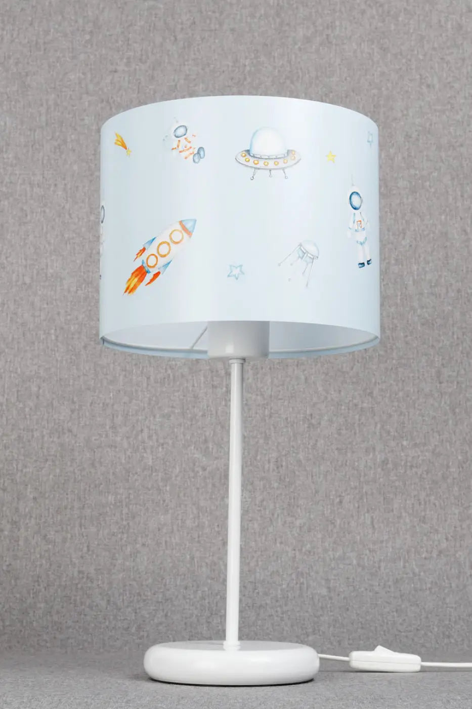 Lampe de chevet enfant bleue, fusées et astronautes, 44 cm
