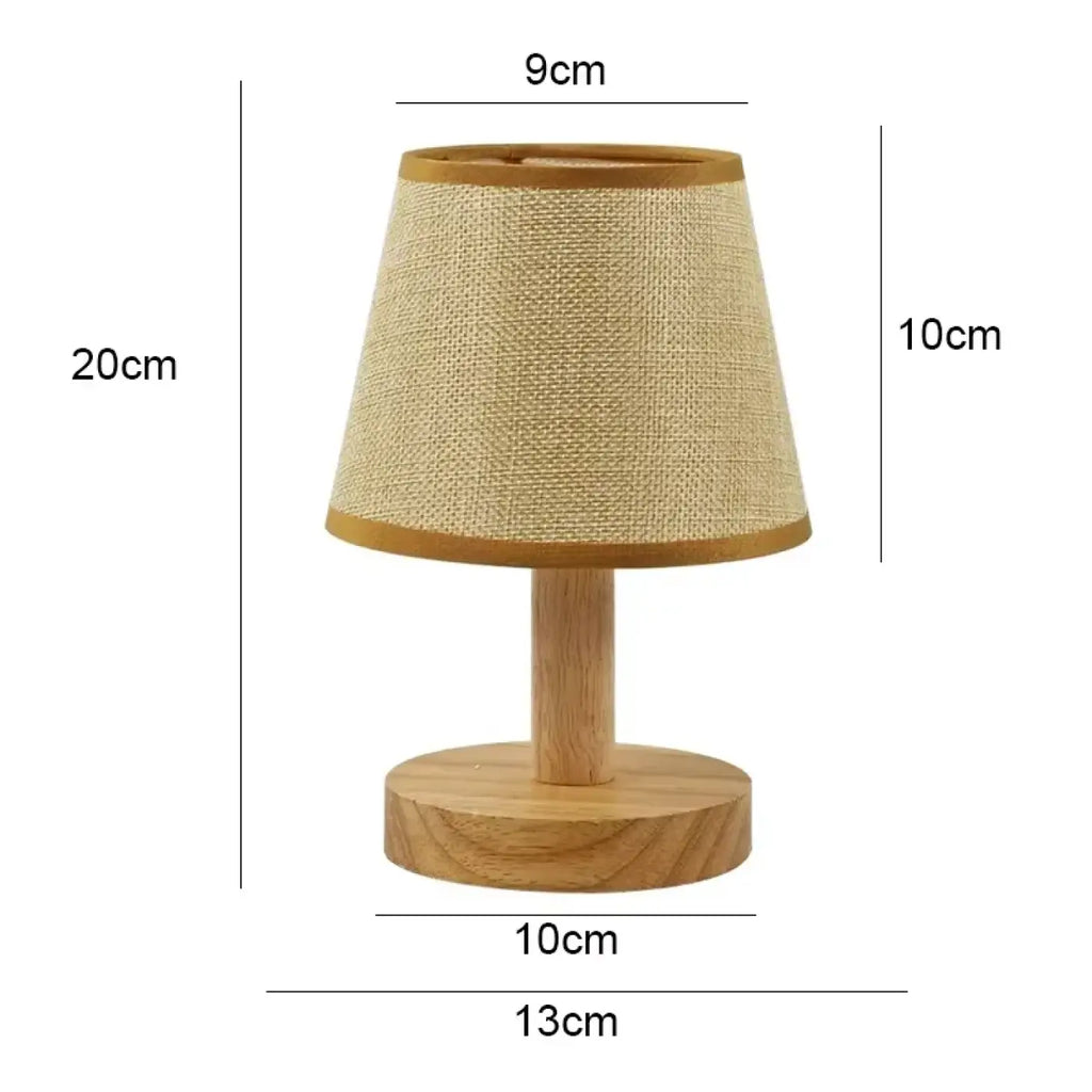 Lampe de table à pied en bois naturel et abat-jour en tissu