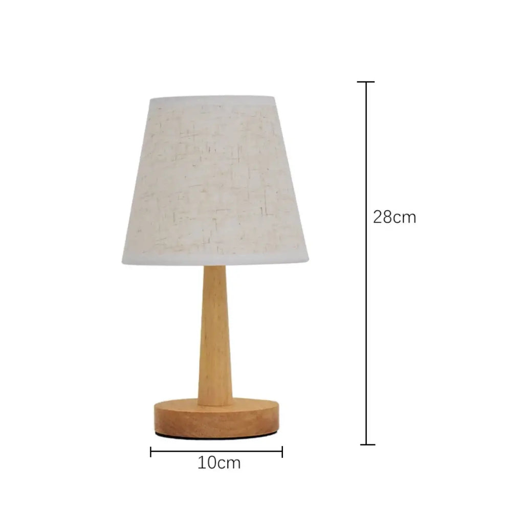 Lampe de table à pied en bois naturel et abat-jour en tissu