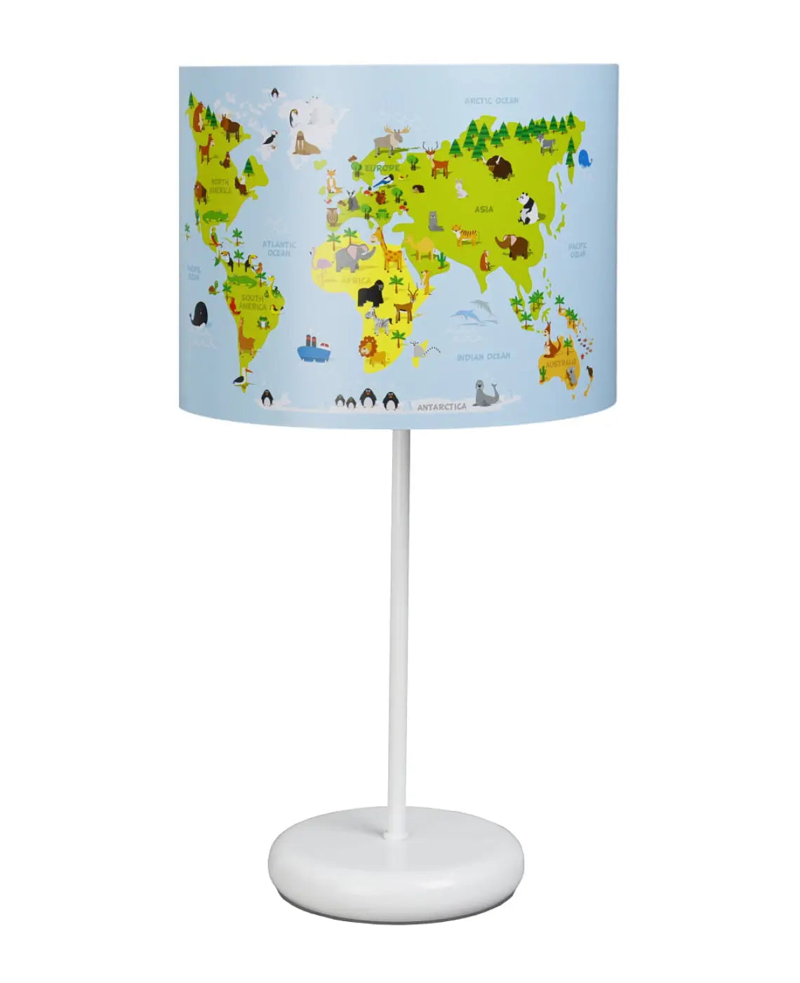 Lampe de chevet enfant carte du monde et animaux, 44 cm