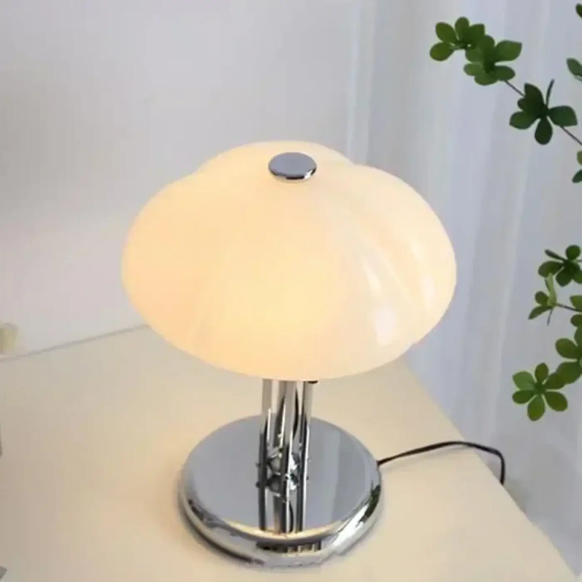 Lampe de table champignon en verre, orange ou blanc, blanc