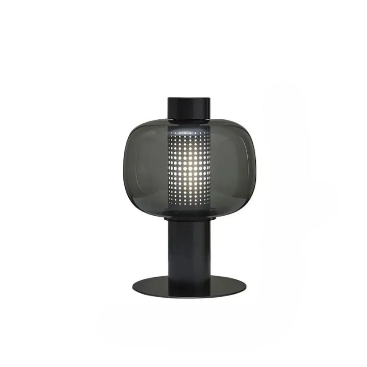 Lampe à poser en verre teinté sur base en métal, six teintes