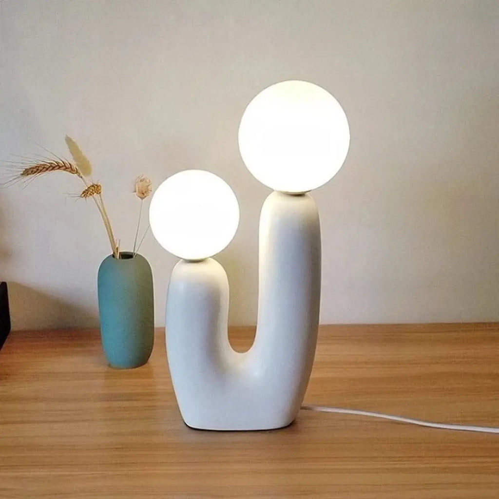 Lampe à poser en forme de U à deux globes, trois coloris, blanc