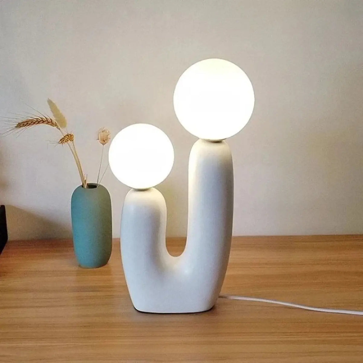 Lampe à poser en forme de U à deux globes, trois coloris, blanc