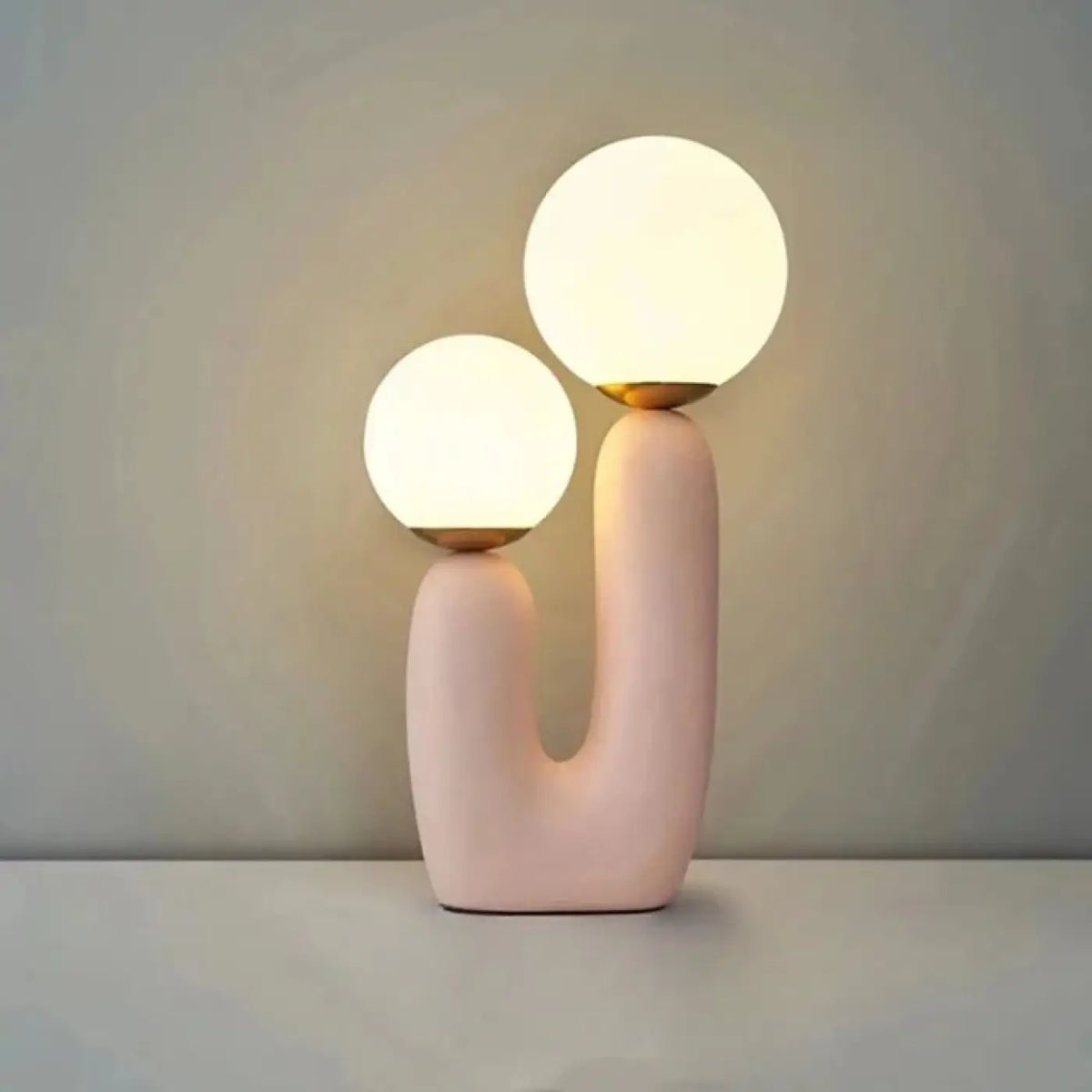 Lampe à poser en forme de U à deux globes, trois coloris, rose