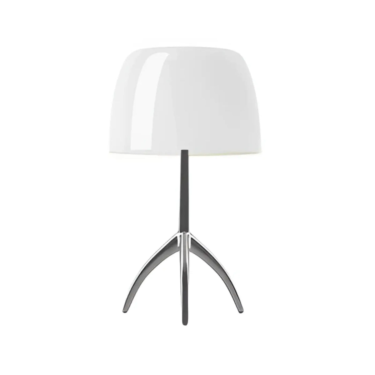 Lampe à poser à pied tripode chromé et abat-jour brillant, blanc