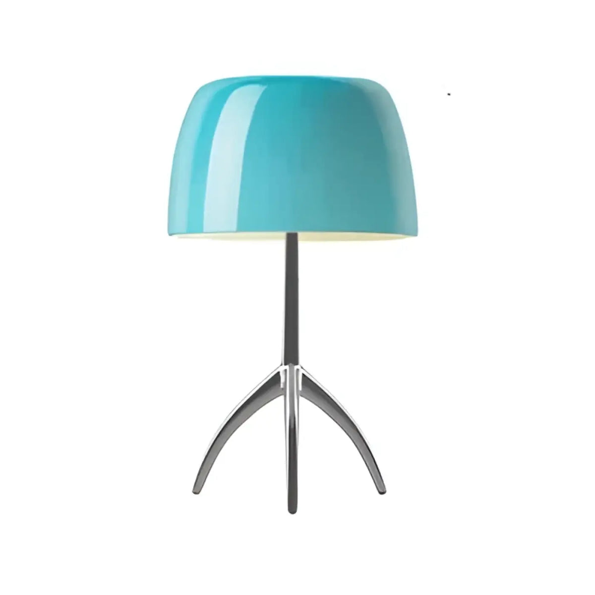 Lampe à poser à pied tripode chromé et abat-jour brillant, bleu