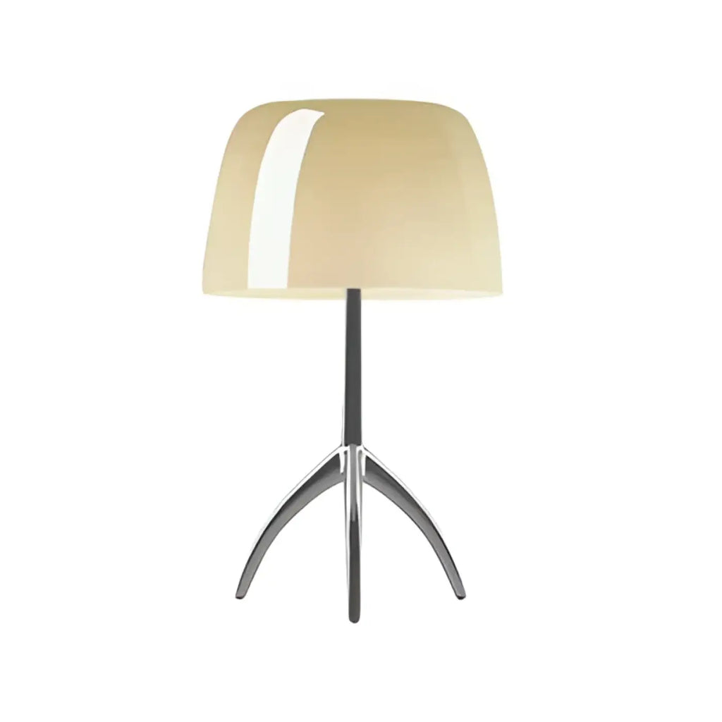 Lampe à poser à pied tripode chromé et abat-jour brillant, beige