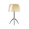 Lampe à poser à pied tripode chromé et abat-jour brillant, beige