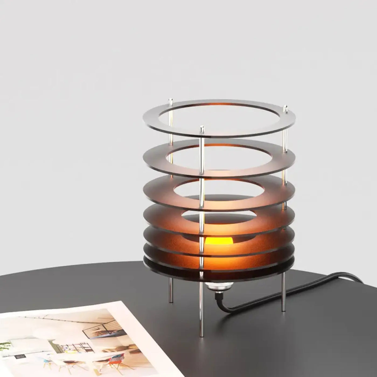 Lampe à poser aux anneaux superposés, bleue ou noire, noir