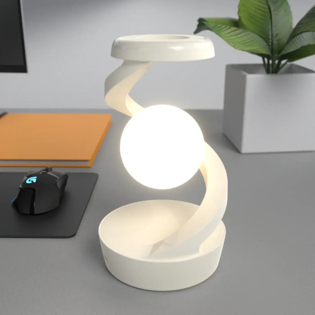 Lampe à poser aux formes ondulées, blanche ou noire, blanc