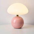 Lampe champignon, globe en verre opalin sur socle en céramique, rose