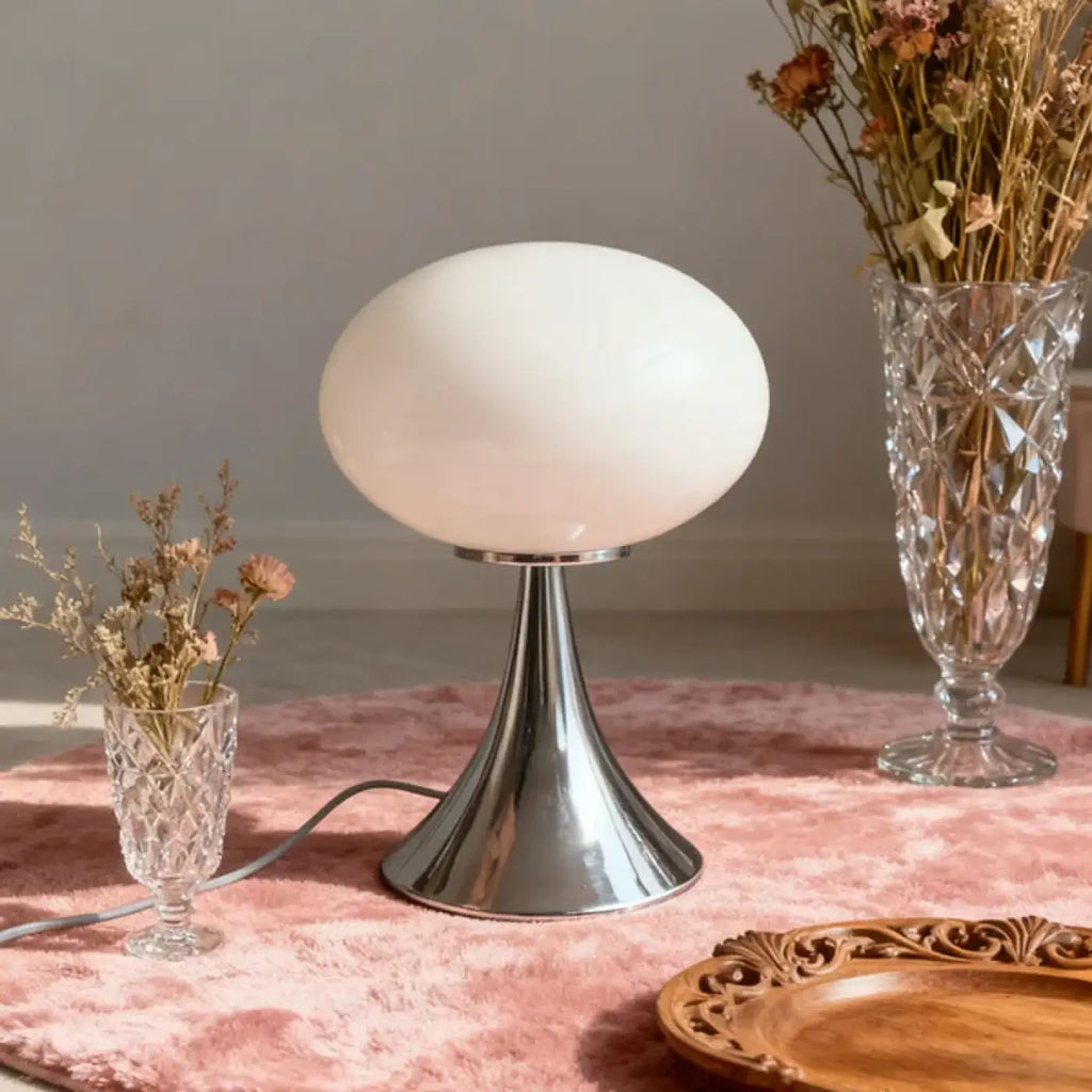 Lampe de table champignon à pied chromé, six coloris